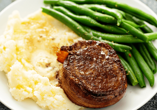 cowboy steak with mashed